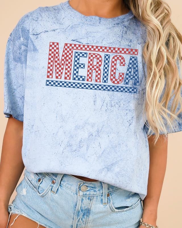 Merica, America, Retro, Checkered, USA, 4th Of July, Color Blast, Comfort Colors Tshirt, Women's Comfort Color Tee,...