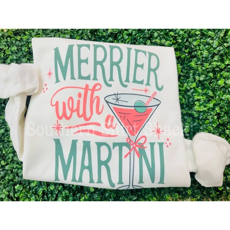 Merrier with a Martini Sweatshirt| Christmas Sweatshirt Shirt Hoodie | PrintMintTees.com