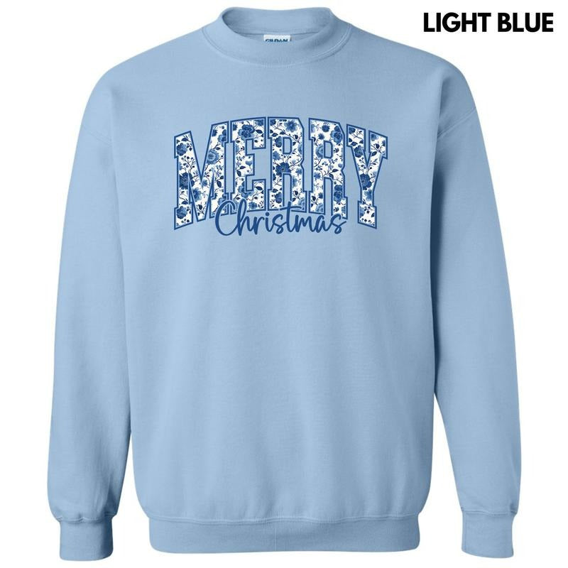 Merry Blue Floral Christmas Sweatshirt 'NLB' Shirt Hoodie | PrintMintTees.com