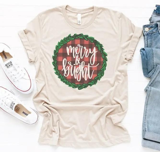 Merry Bright Wreath Jolly Merry Plaid Bright Wreath Xmas Plaid Shirt Hoodie Sweatshirt