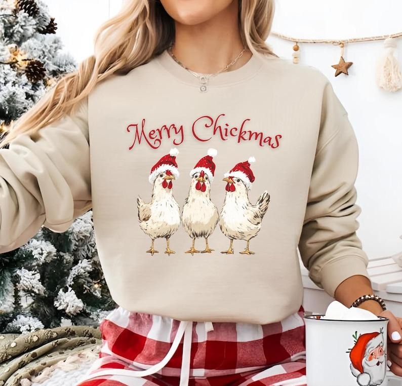Merry Chickmas Sweatshirt Funny Christmas Sweatshirt Gift for Her Chicken Christmas Shirt ?ute Christmas Chickens...