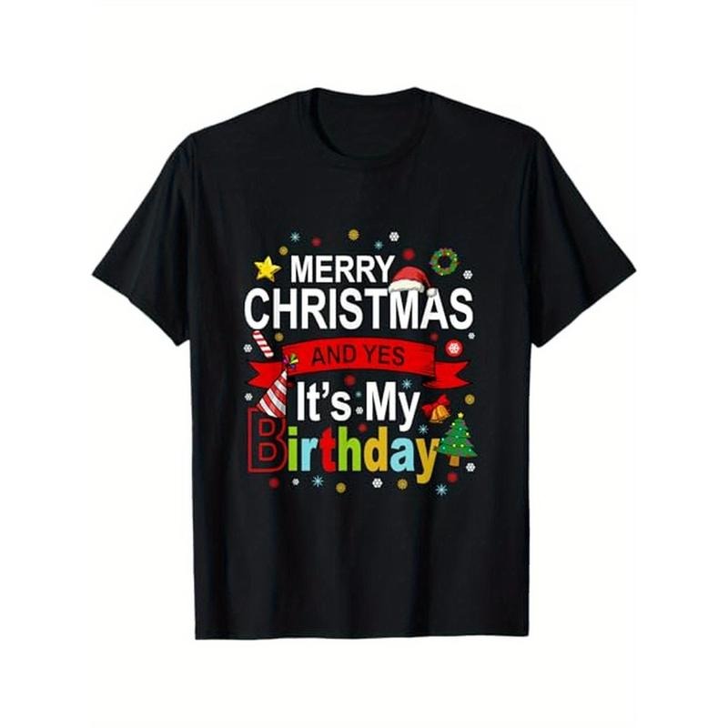 Merry Christmas And Yes It's My Birthday Gift Tee T-Shirt. 100% Cotton, Christmas Gift for Christmas Birthdays, Black...