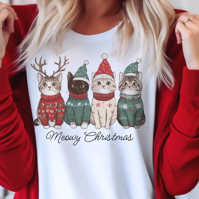 Merry Cat Merry Cat Mom Comfort Womenswear Cad Dad Kitten Crew Neck T-Shirts, Hoodie, Sweatshirt