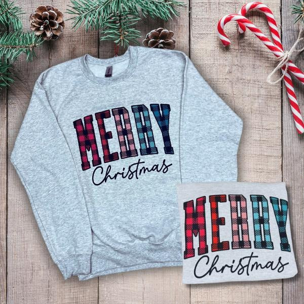 Merry Christmas Plaid T-shirt- Longsleeve-Crewneck Hoodie Sweatshirt | PrintMintTees.com