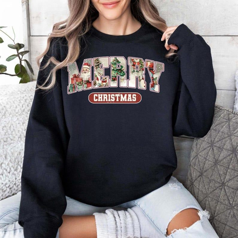 Merry Christmas Santa Sweatshirt, Women Christmas Shirt, Santa Claus Christmas Shirt, Christmas Season Sweatshirt,...