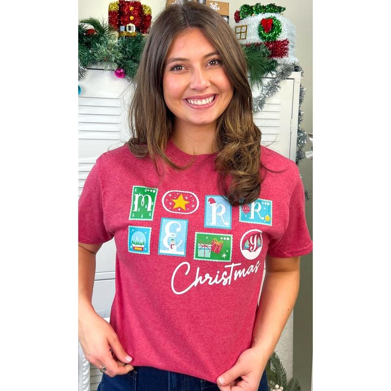 Merry Christmas Stamps Graphic Shirt Hoodie Sweatshirt | PrintMintTees.com