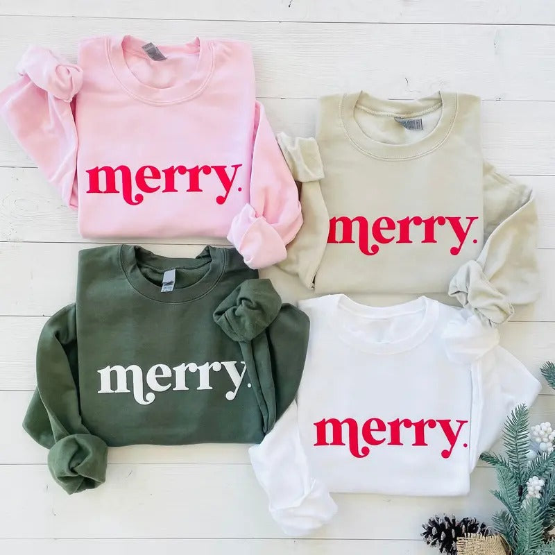 Merry Christmas Sweatshirt, Cute Christmas Shirt For Women, Winter Holiday Sweater, Merry Christmas Sweatshirt, Christmas...