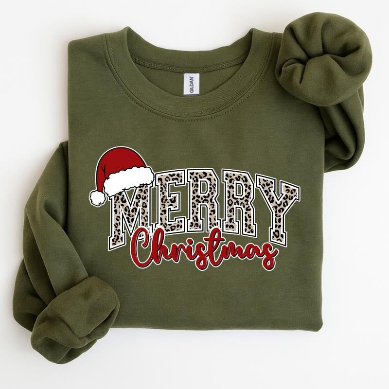 Merry Christmas Sweatshirt, Cute Winter Holiday Pullover, Festive Graphic Apparel, Cozy Christmas Streetwear Top, Casual...