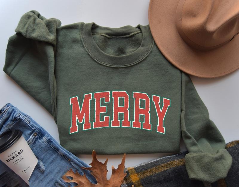Merry Christmas Sweatshirt, Retro Christmas Crewneck Sweater, Christmas Shirt For Women, Xmas Holiday Sweater, Christmas...