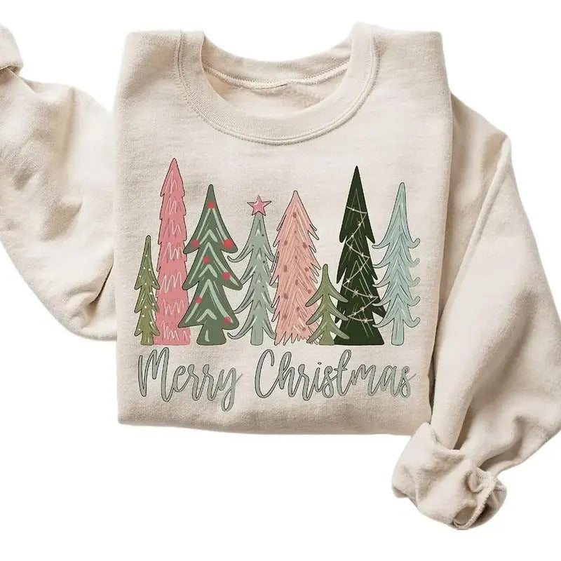 Merry Christmas Tree Sweatshirt, Merry & Bright Christmas Sweatshirt, Holiday Sweater, Womens Holiday Shirt, Winter...