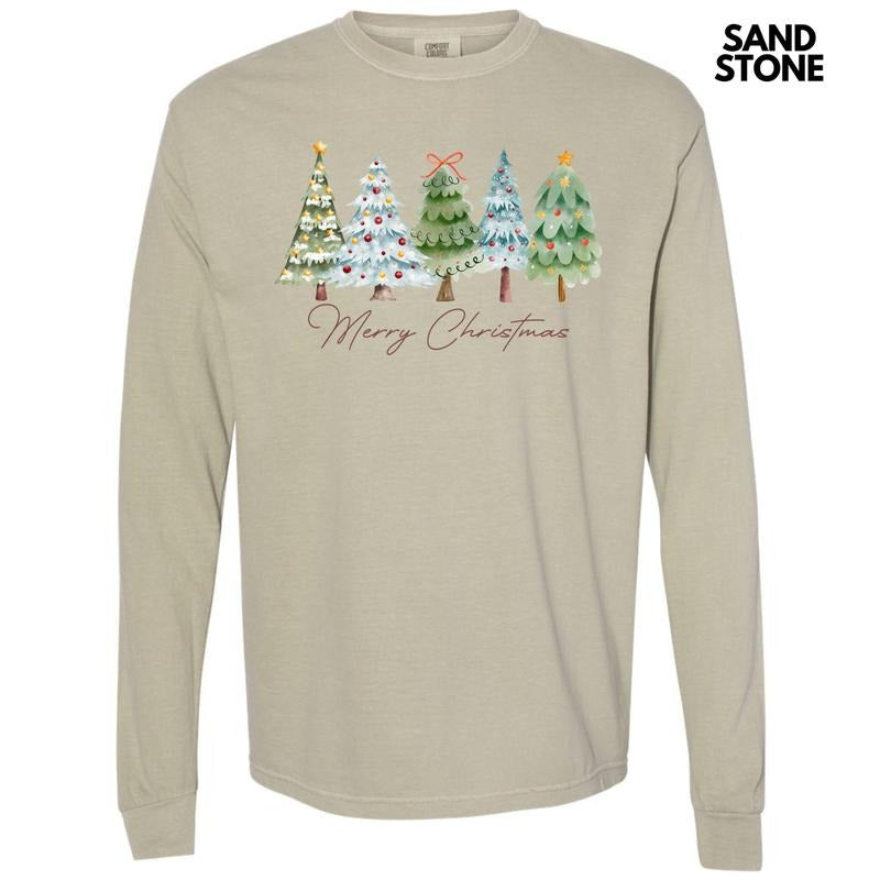 Merry Christmas Trees Long Sleeve Comfort Colors T-Shirt 'NLB' Hoodie, Sweatshirt | PrintMintTees.com