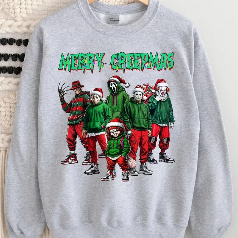 Merry Creepmas Shirt, Christmas Horror Characters Shirt, Trending Graphic Tee Hoodie Sweatshirt | PrintMintTees.com