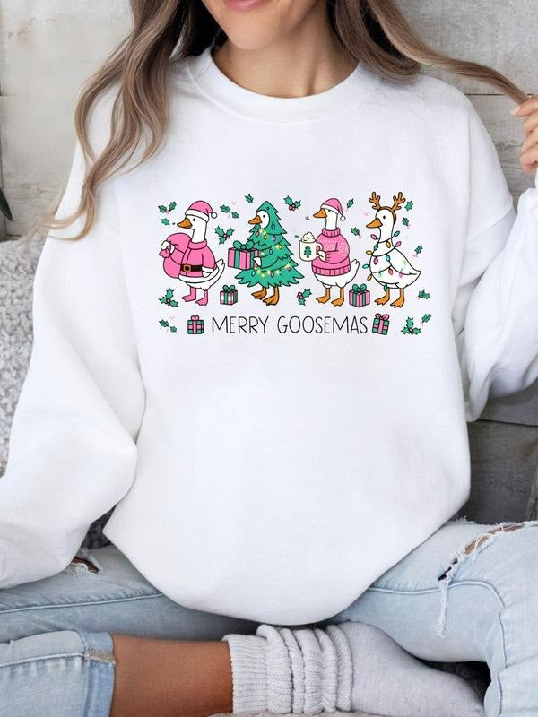 "Merry Goosemas" Funny Christmas Sweatshirt, White Oversize Crewneck with Goose Art, Perfect Gift for Christmas Lovers &...