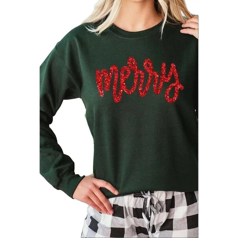 Merry Script Faux Tinsel Transfer Unisex NuBlend Crew Sweatshirt Shirt Hoodie | PrintMintTees.com