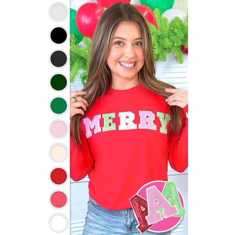 Merry Sequin Christmas Graphic Long Sleeve T-Shirt Hoodie Sweatshirt | PrintMintTees.com
