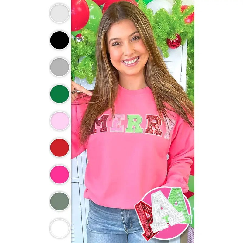 Merry Sequin Christmas Graphic Sweatshirt Shirt Hoodie | PrintMintTees.com