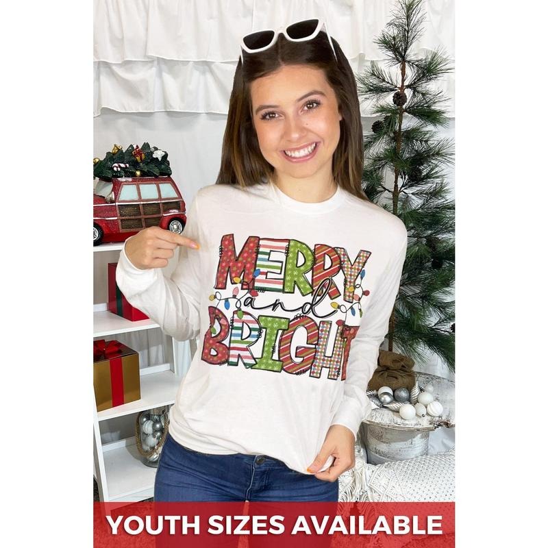 Merry and Bright Christmas Long Sleeve T-Shirt Hoodie Sweatshirt | PrintMintTees.com