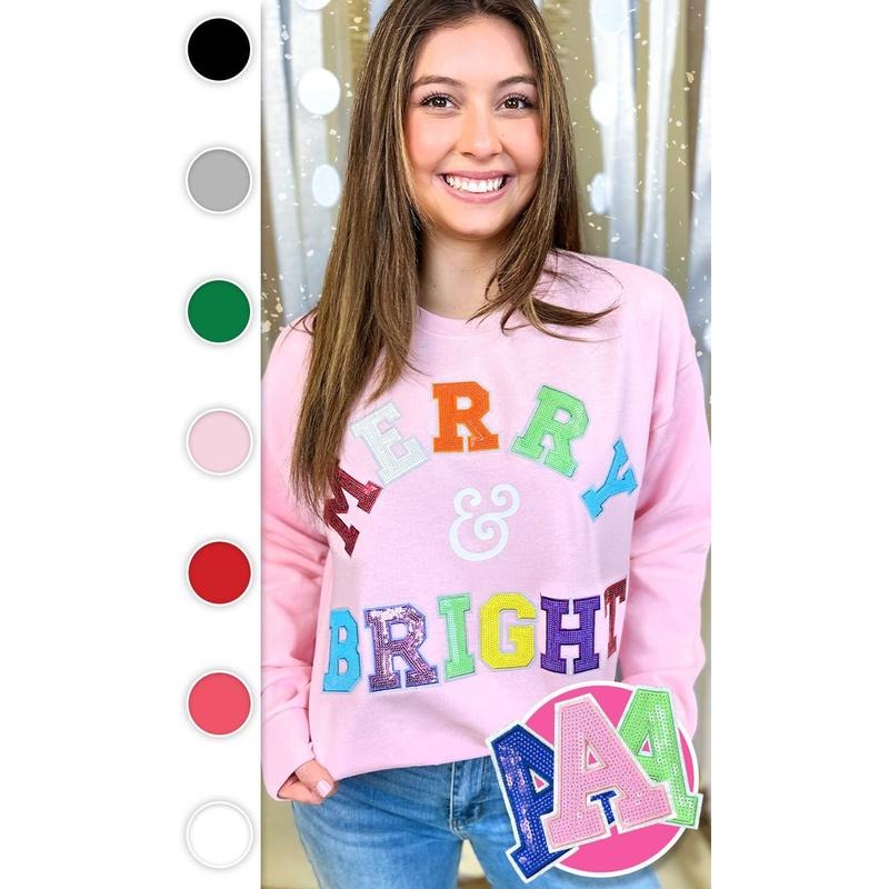 Merry and Bright Sequin Graphic Sweatshirt Shirt Hoodie | PrintMintTees.com