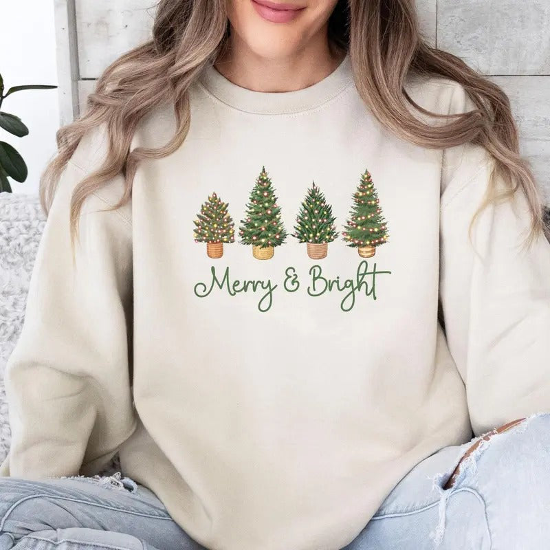 Merry and Bright Sweatshirt, Christmas Sweatshirt, Merry Christmas, Christmas Tree Jumper, Family Christmas, Holiday...