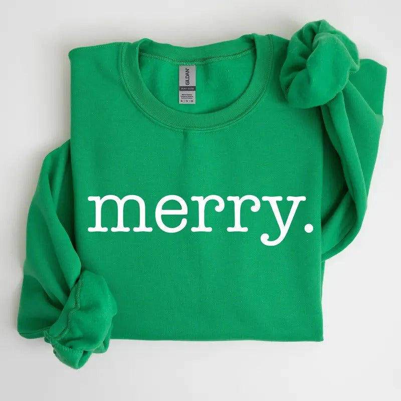 Merry, Classic Minimalist, Christmas, Winter, Snow, Santa, Xmas Sweatshirt, Women's Crew Neck, Crewneck Shirt Hoodie