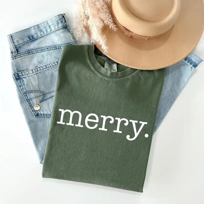 Merry, Classic Minimalist, Christmas, Winter, Snow, Santa, Xmas Tshirt, Christmas Comfort Colors Tshirt, Women's Graphic...