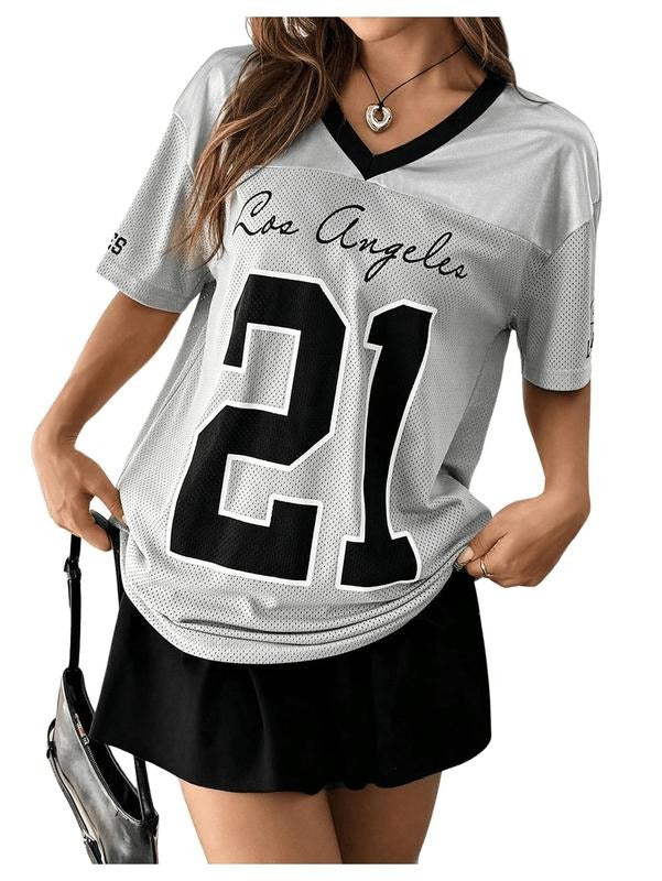 Mesh Football Jersey Graphic V Neck Short Sleeve Y2k Jersey Shirt Tee Top Hoodie, Sweatshirt | PrintMintTees.com