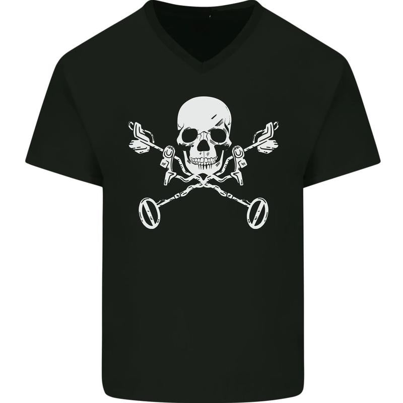 Metal Detector Skull Detecting Mens V-Neck Cotton T-Shirt Made in USA Hoodie Sweatshirt | PrintMintTees.com