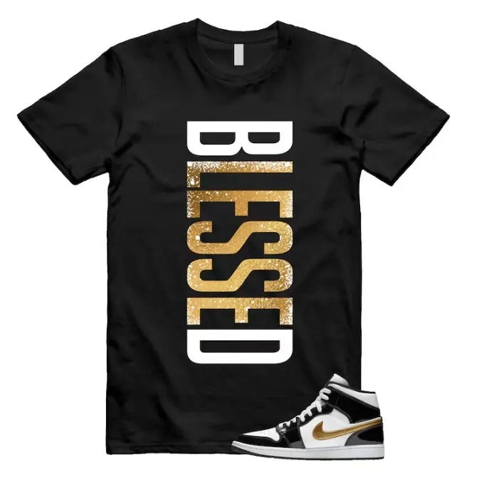 Metallic Gold Patent Black White Air 1 Mid T Shirt Match VERTBLS Hoodie Sweatshirt | PrintMintTees.com