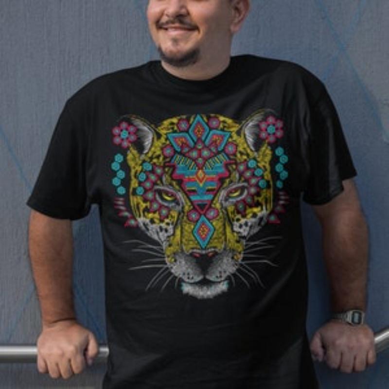 Mexican Jaguar Art Print T-shirt for Men - Unique Mexican Gift .made in usa Hoodie Sweatshirt | PrintMintTees.com
