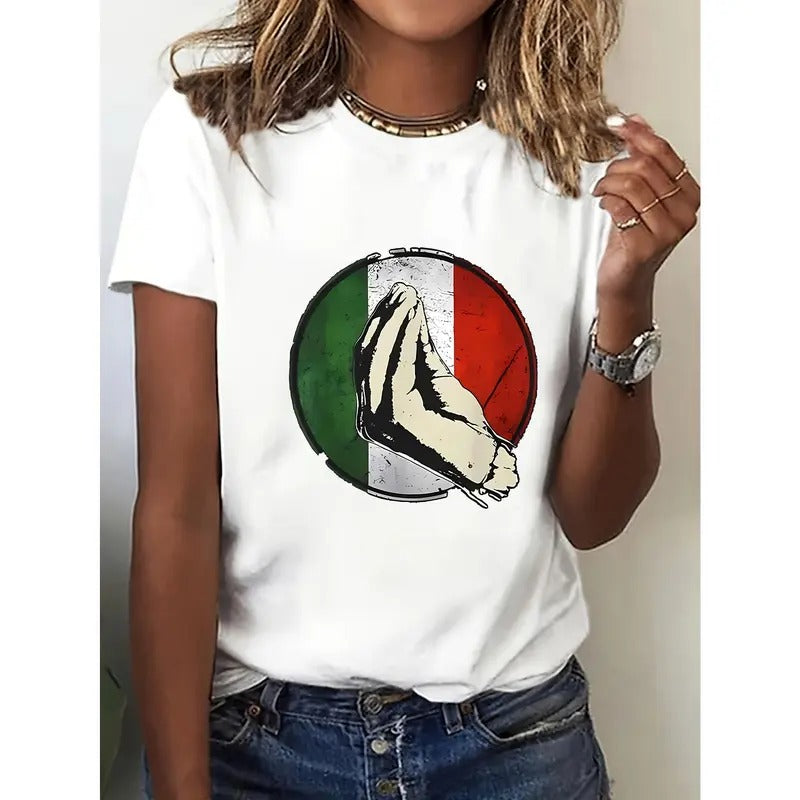 Mexico Football Print Crew Neck T-Shirt, Polyester & Spandex Blend, Medium Stretch Knit Fabric, Casual Sports Style, for...