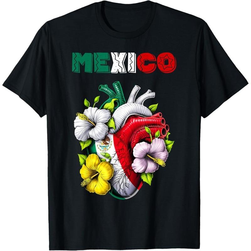 Mexico Mexican Flag Mexican Heritage Proud Mexican Casual Graphic Print Cotton T-Shirt Hoodie Sweatshirt | PrintMintTees.com
