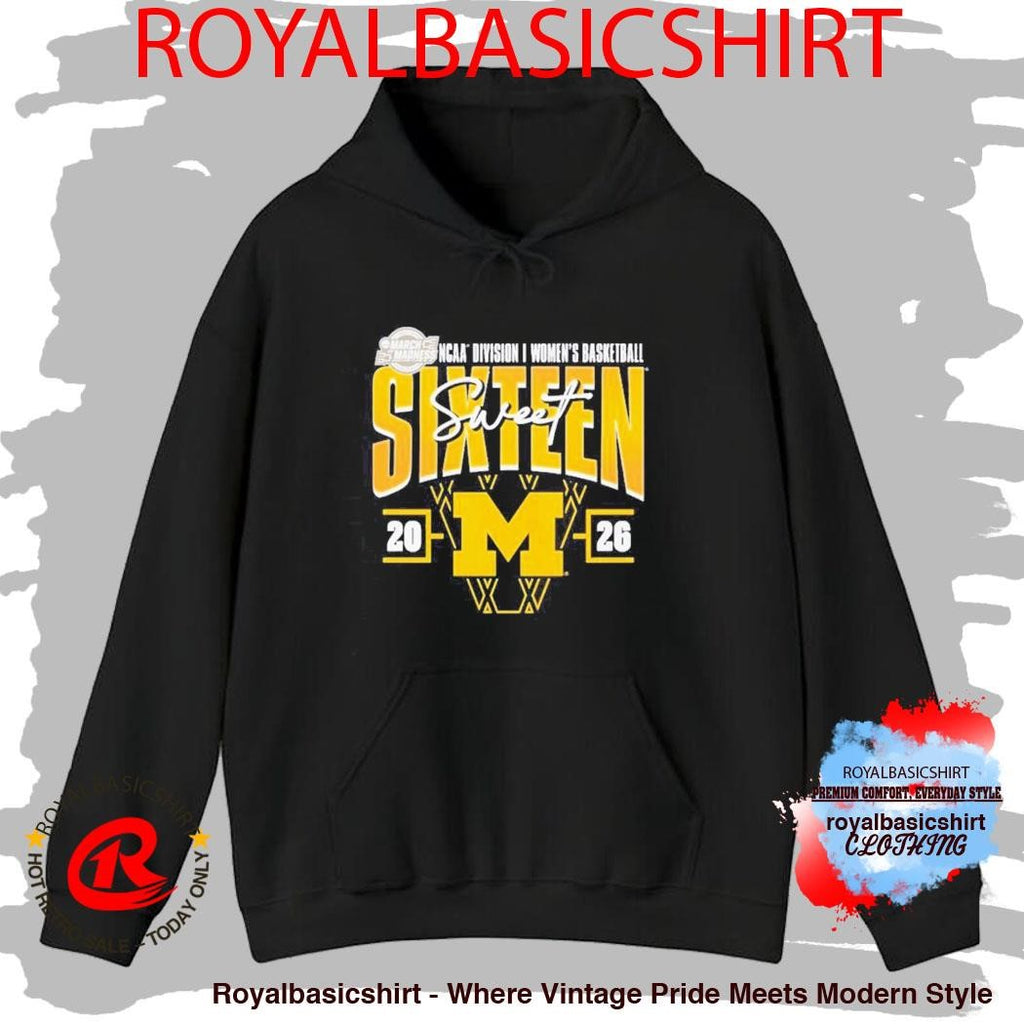 Michigan Wolverines 2026 NCAA Women’s Basketball Tournament March Madness Sweet 16 Court Shot Shirt