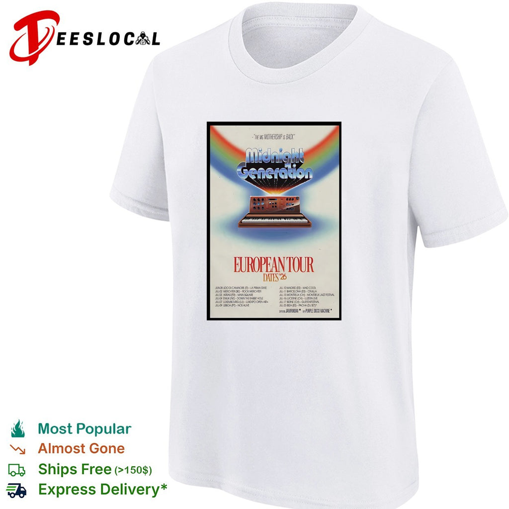 Midnight Generation 2026 European tour synthwave concert shirt