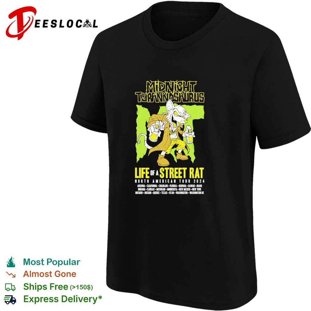 Midnight Tyrannosaurus the gauntlet bass music shirt