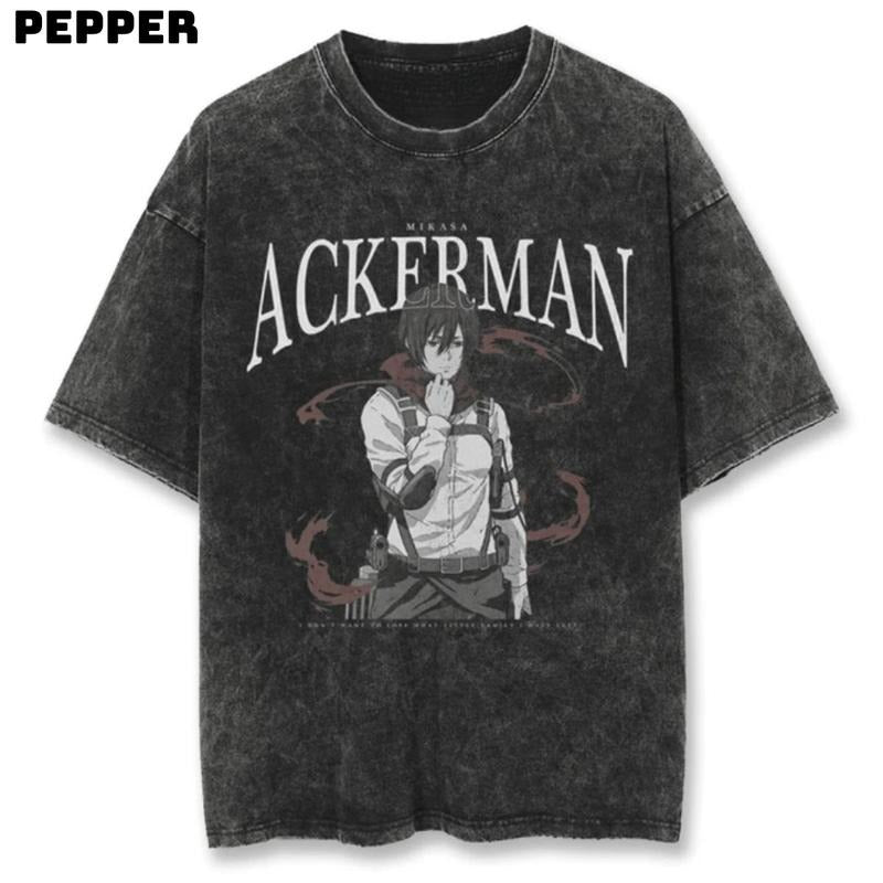 Mikasa Ackerman Washed Vintage Anime Shirt Anime Mikasa Ackerman Shirt Mikasa Ackerman Anime Shirt Shirt Fan Anime Man Menswear Top Streetwear Human Tropical Shirt Hoodie Sweatshirt