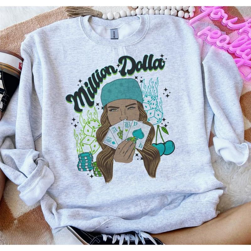 Million Dolla Cards Sweatshirt, vintage crewneck sweatshirts, western outfit women, cowgirl outfits, western clothing...