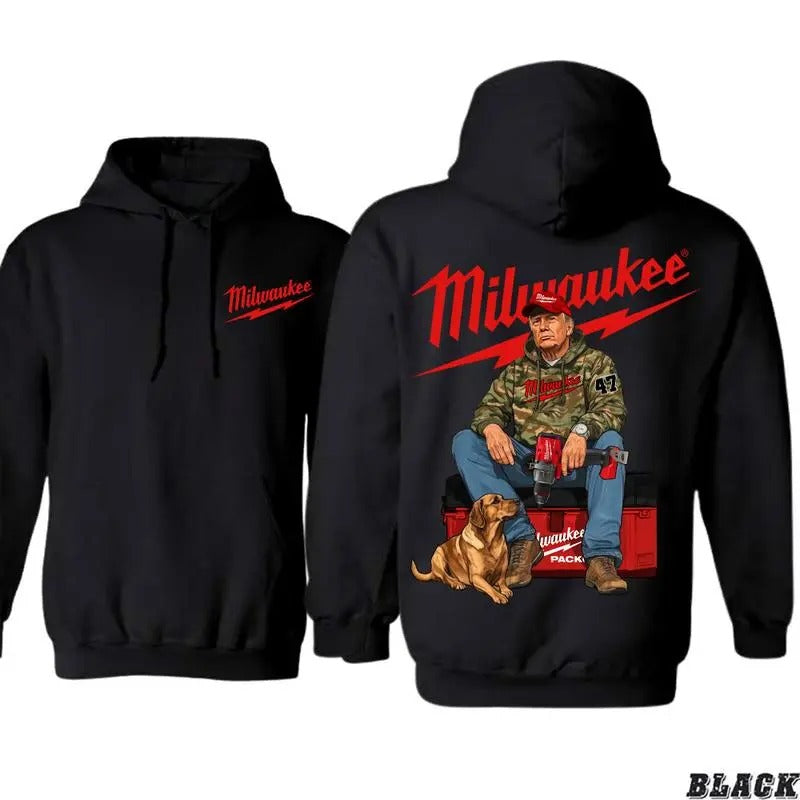 Milwaukeee Trump Camo Unisex Cotton Hoodie, Fuel Hand Drill Dog Hunt Tee,  Trump Won 2024 Hoodie, Trump With Local Boy...