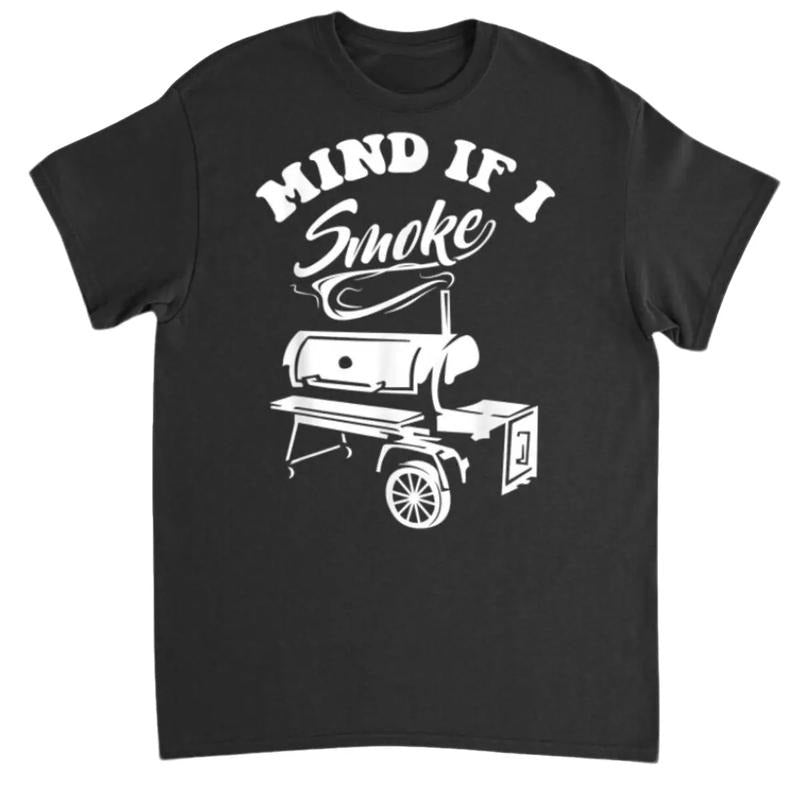 Mind if I Smoke - Funny BBQ Smoker & Grilling T-Shirt Menswear Top Underwear Tshirt Streetwear Tropical Shortsleeve Round...
