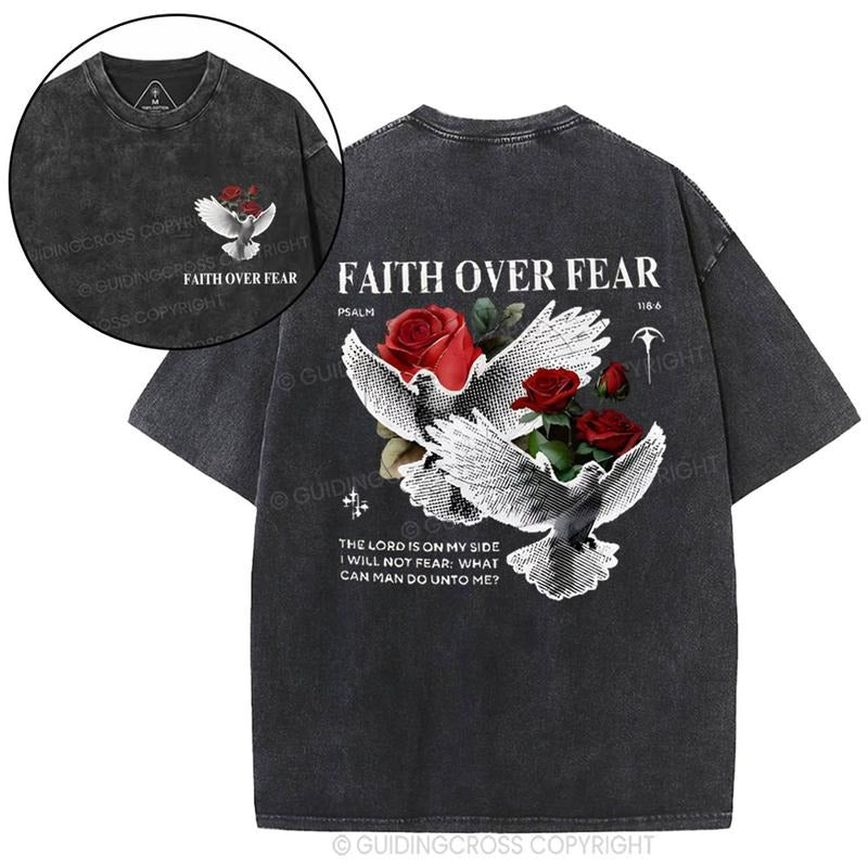 [ Mineral Wash ] 2 Faith Over Fear Christian Washed Shirt Jesus Graphic Washed Style Shirt Hoodie Sweatshirt