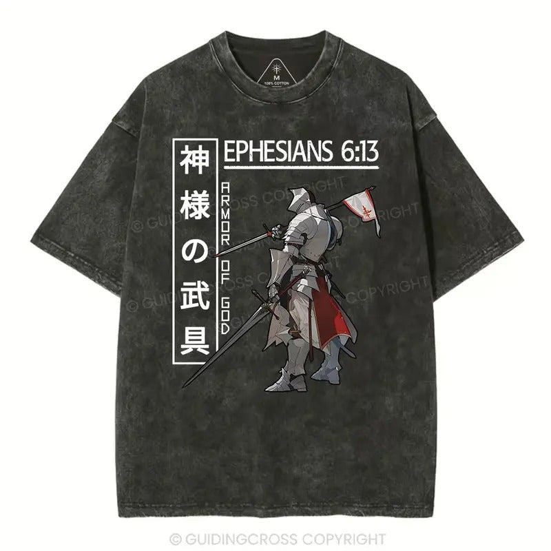 [ Mineral Wash ] Armor Of God Anime Christian Washed TShirt Ephesians 6:13 Jesus Graphic Washed Style Shirt Hoodie Sweatshirt