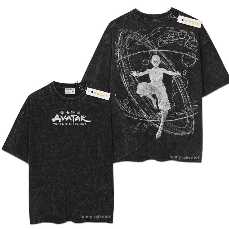 [ Mineral Wash ] Avatar The Last Airbender Graphic Washed Style Shirt Hoodie Sweatshirt | PrintMintTees.com