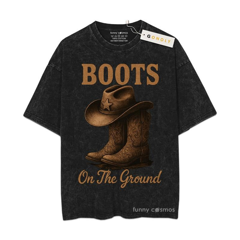 [ Mineral Wash ] Boots On The Ground Graphic Washed Style TShirt Hoodie Sweatshirt | PrintMintTees.com