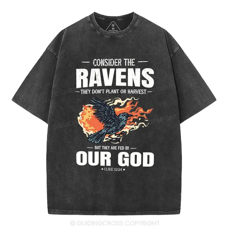 [ Mineral Wash ] Consider The Ravens Our God Chirstian Washed TShirt Jesus Graphic Washed Style TShirt Hoodie Sweatshirt