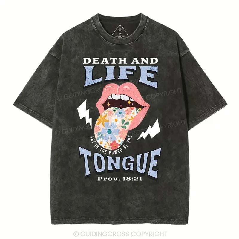 [ Mineral Wash ] Death And Life Tongue Christian Washed TShirt Jesus Graphic Washed Style Shirt Hoodie Sweatshirt