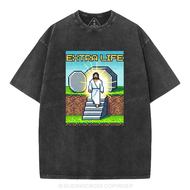 [ Mineral Wash ] Extra Life Christian Washed TShirt Jesus Graphic Washed Style Shirt Hoodie Sweatshirt | PrintMintTees.com