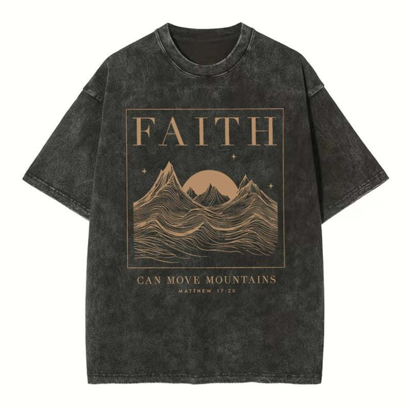 [ Mineral Wash ] Faith Can Move Mountain Christian Washed TShirt Jesus Graphic Washed Style Shirt Hoodie Sweatshirt