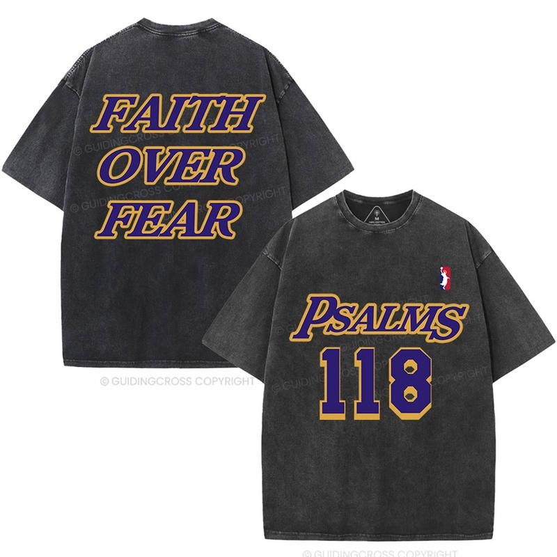 [ Mineral Wash ] Faith Over Fear Christian Washed Shirt Jesus Graphic Washed Style Shirt Hoodie Sweatshirt