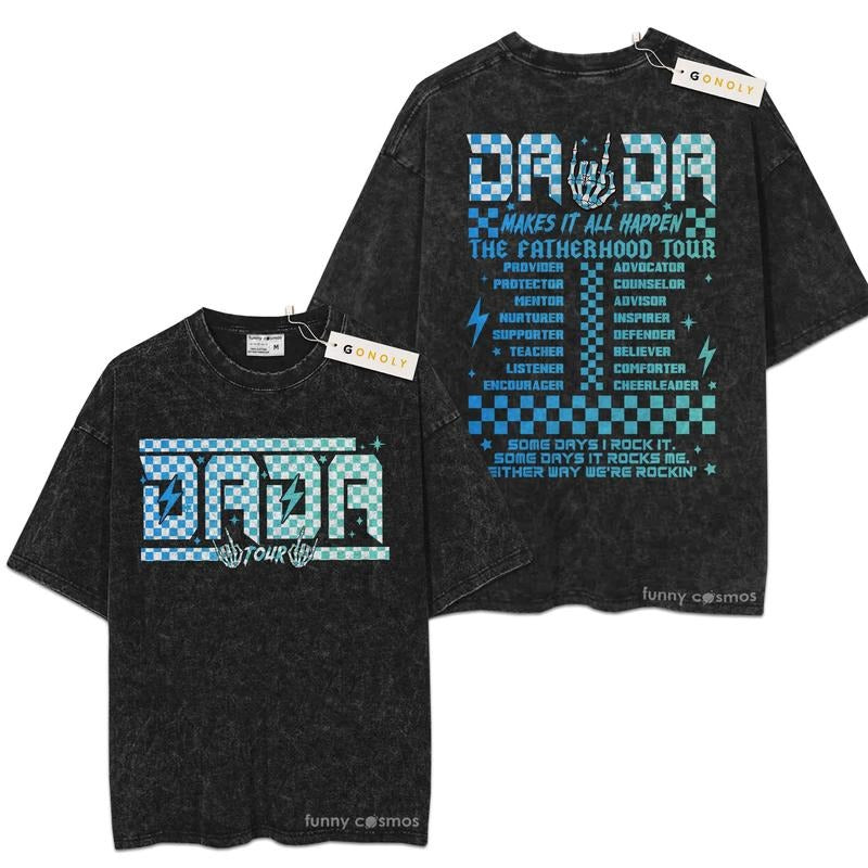 [ Mineral Wash ] Fatherhood Tour, Sometimes I Rock It Sometimes It Rocks Me Father Day Graphic Washed Style Shirt Hoodie...
