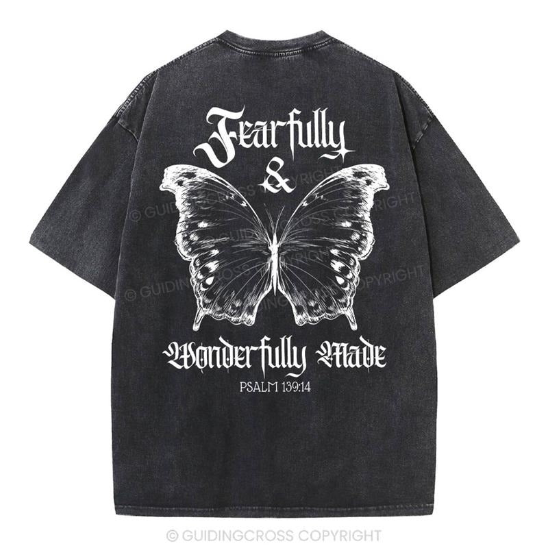 [ Mineral Wash ] Fearfully And Wonderfully Christian Washed Shirt Jesus Graphic Washed Style Shirt Hoodie Sweatshirt