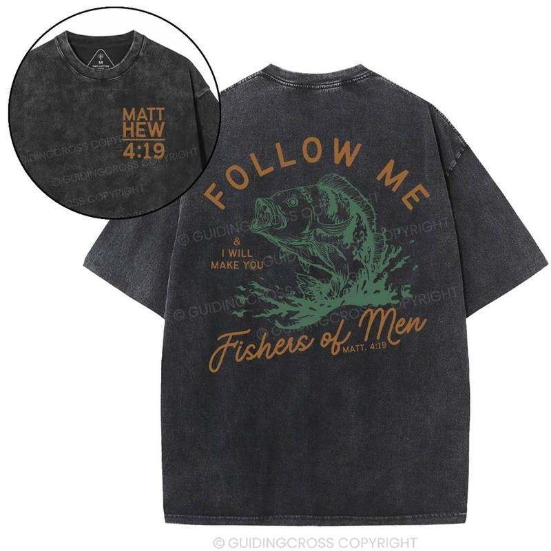 [ Mineral Wash ] Follow Me I Will Make You Fishers Of Men Christian Washed TShirt Jesus Graphic Washed Style Shirt Hoodie...